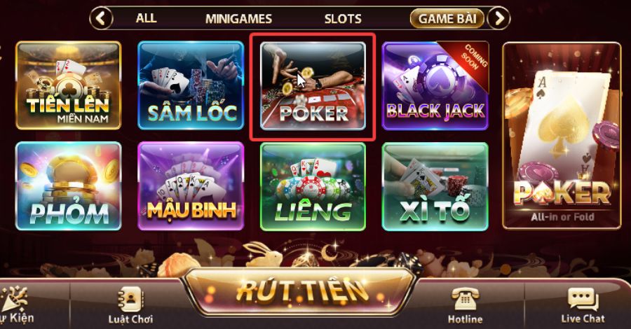 Anh em chọn Poker ở mục Game Bài