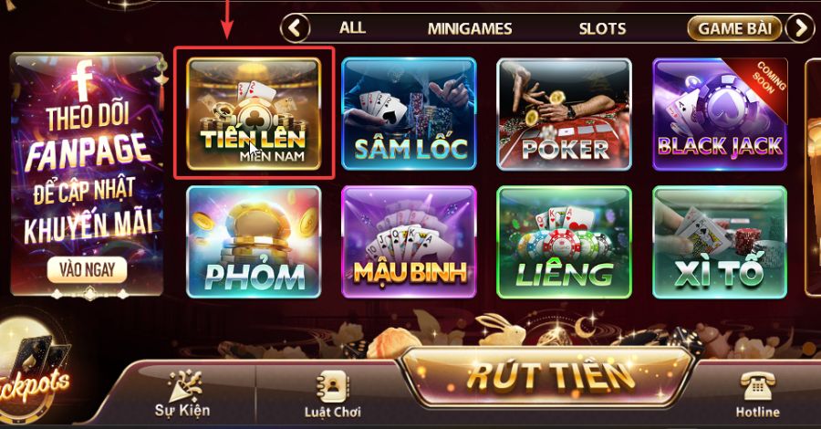 Người chơi chọn Tiến Lên Miền Nam tại mục Game Bài