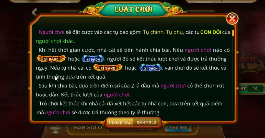 Quy luật của một ván game bài Xì Dách Sunwin